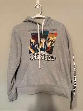Men's Grey Anime Graphic Pullover Hoodie - My Hero Academia Design